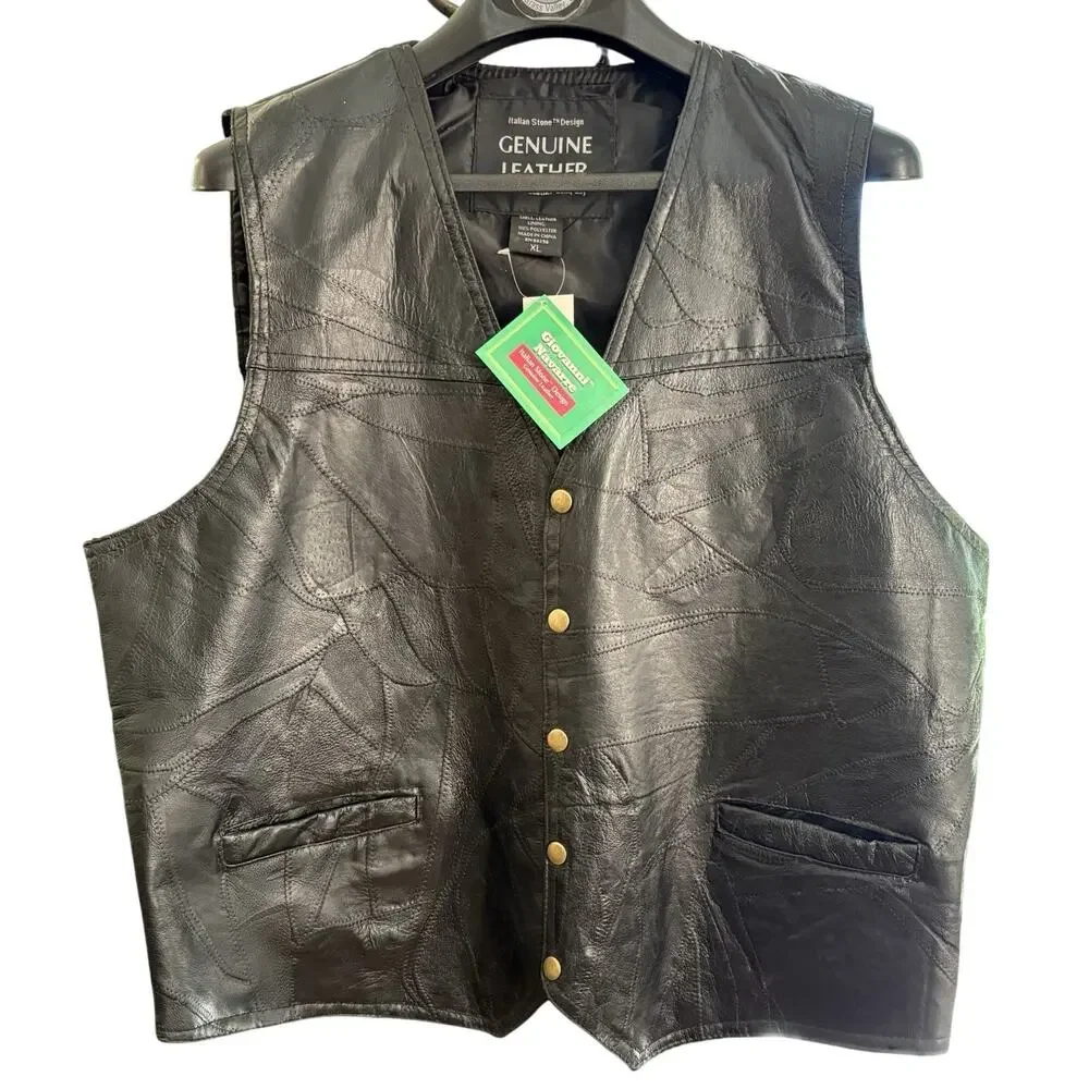 Italian Stone Design Vest NWT Biker Genuine Leather Navarre Leather Co., XL
